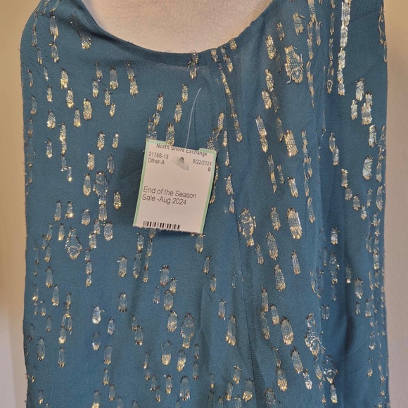 Lily Pulitzer NWT Inky Tidal Fish Clip Sienne Silk Metallic Draped Top US 8 - Picture 6 of 11